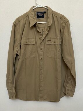 Smith's Workwear Tan Long Sleeve Utility Button Down Work Shirt Size XL